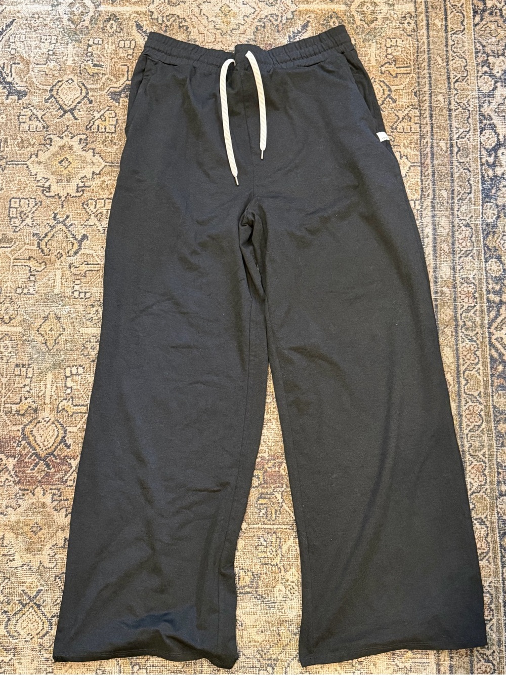 Vuori Black Wide-Leg Drawstring Lounge Pants with White Tie